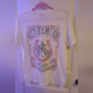 Aerosmith 'Back in the Saddle' Graphic Tee - White with Rust Print Size: L